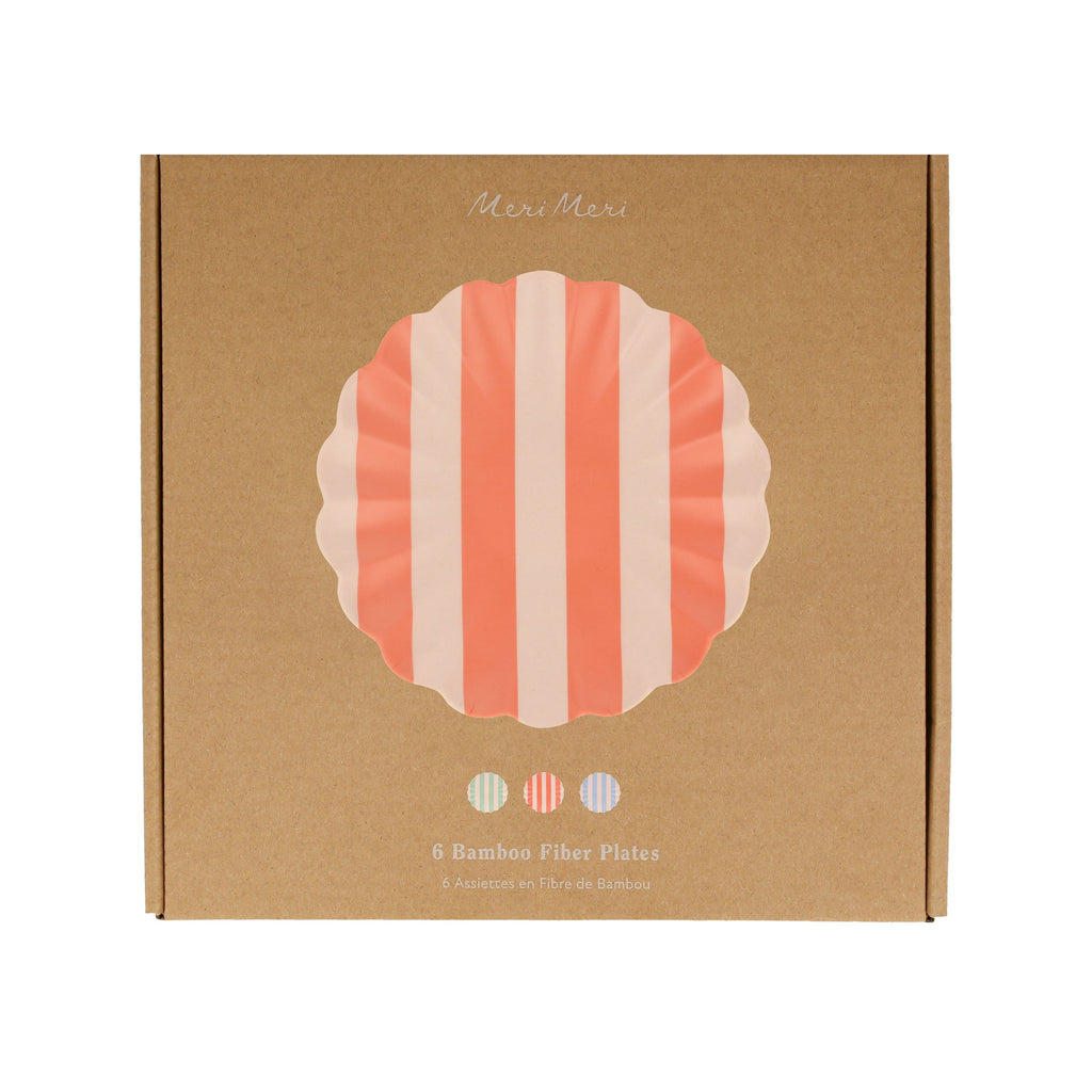 Stripey Assorted Bamboo Small Plates, Set of 6