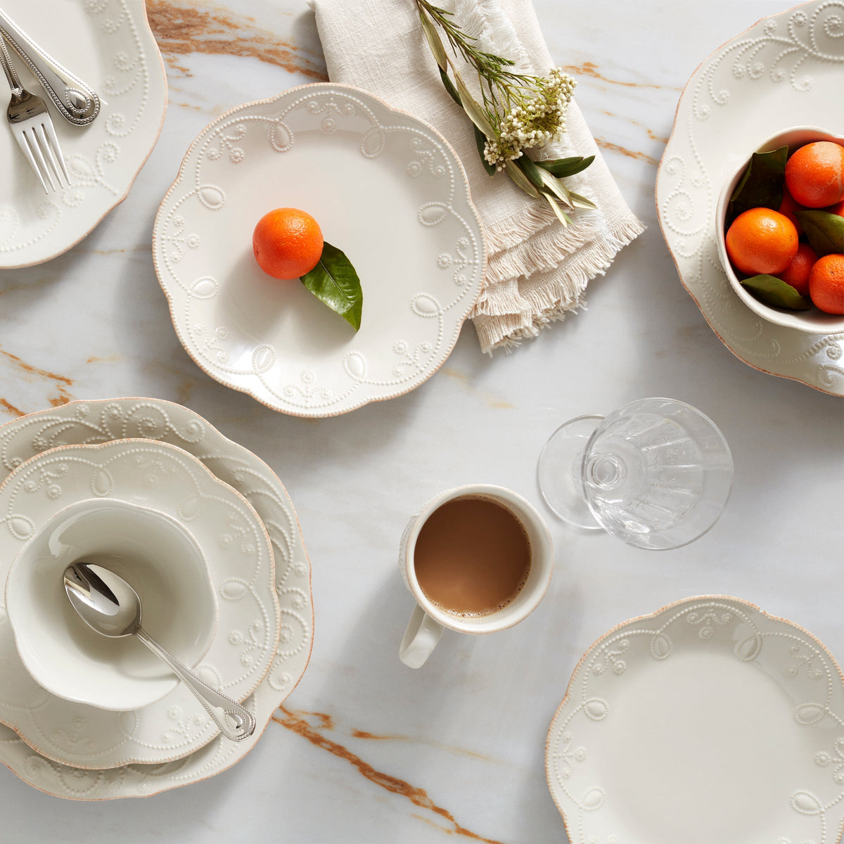French Perle White 4-Piece Place Setting