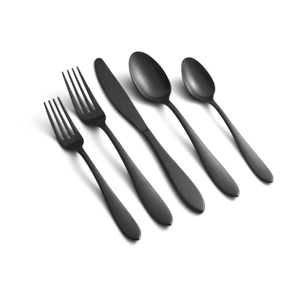 Delia Black Satin 20-Piece Flatware Set