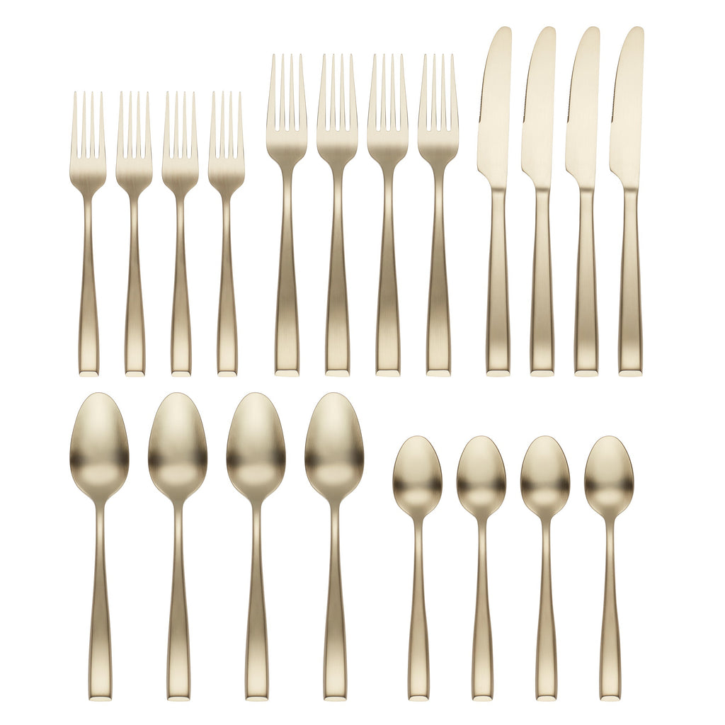 Samira Champagne Satin 20-Piece Flatware Set