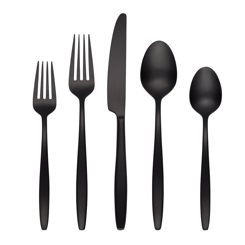 Nylah Black Satin 20-Piece Flatware Set
