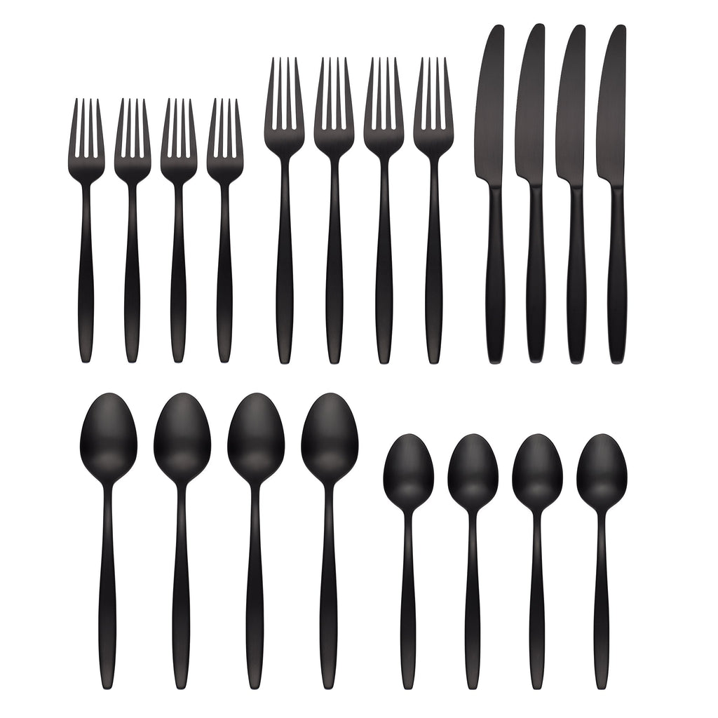 Nylah Black Satin 20-Piece Flatware Set