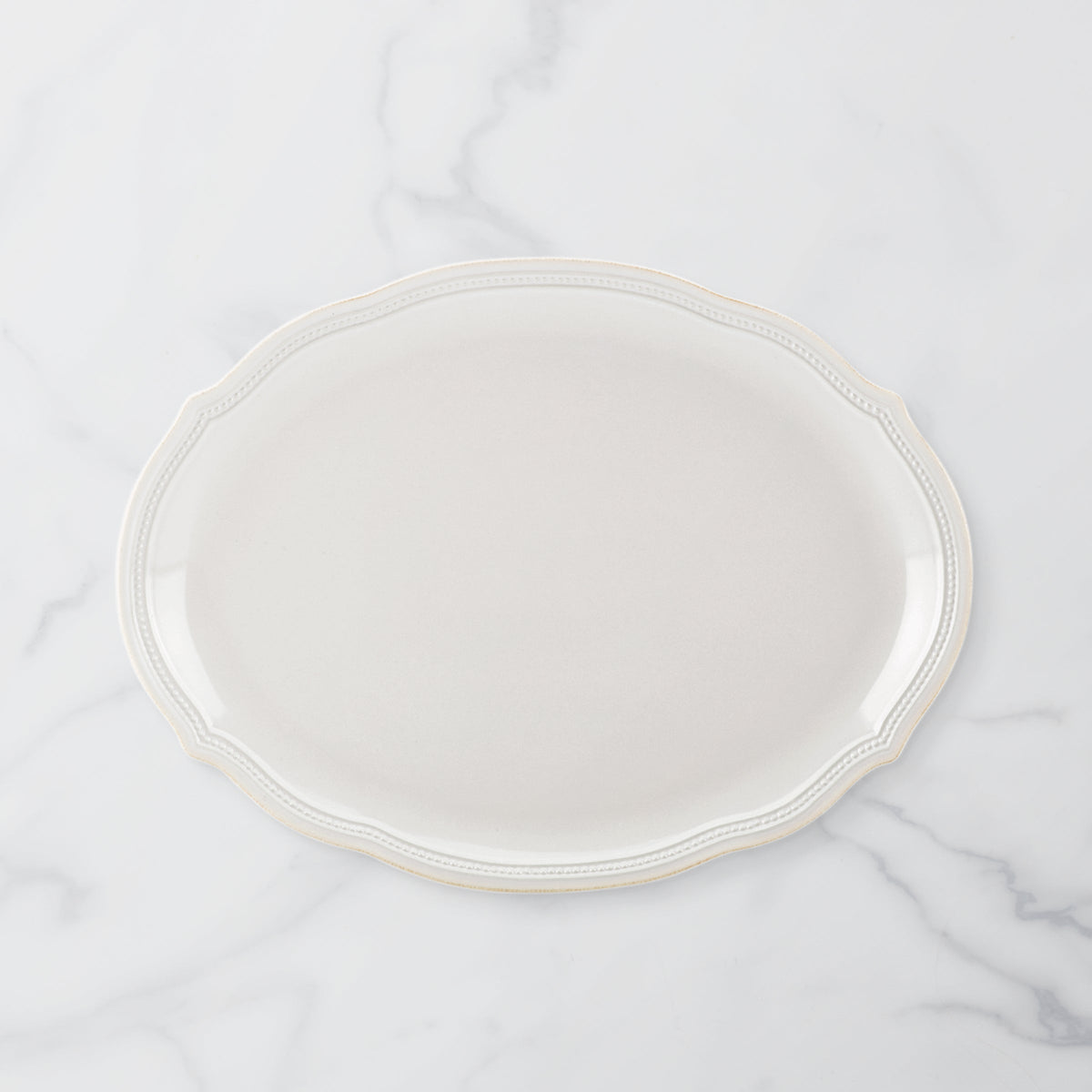 French Perle Bead White Oval Platter
