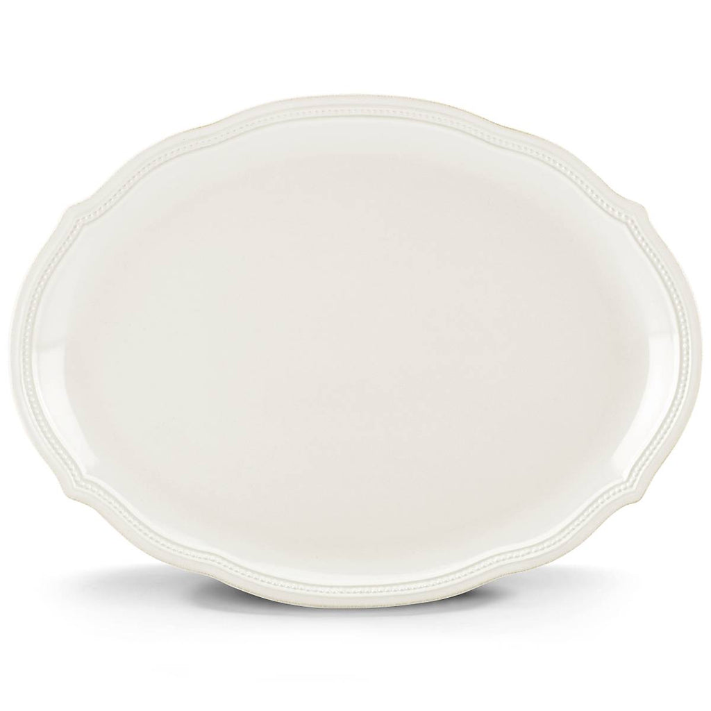 French Perle Bead White Oval Platter
