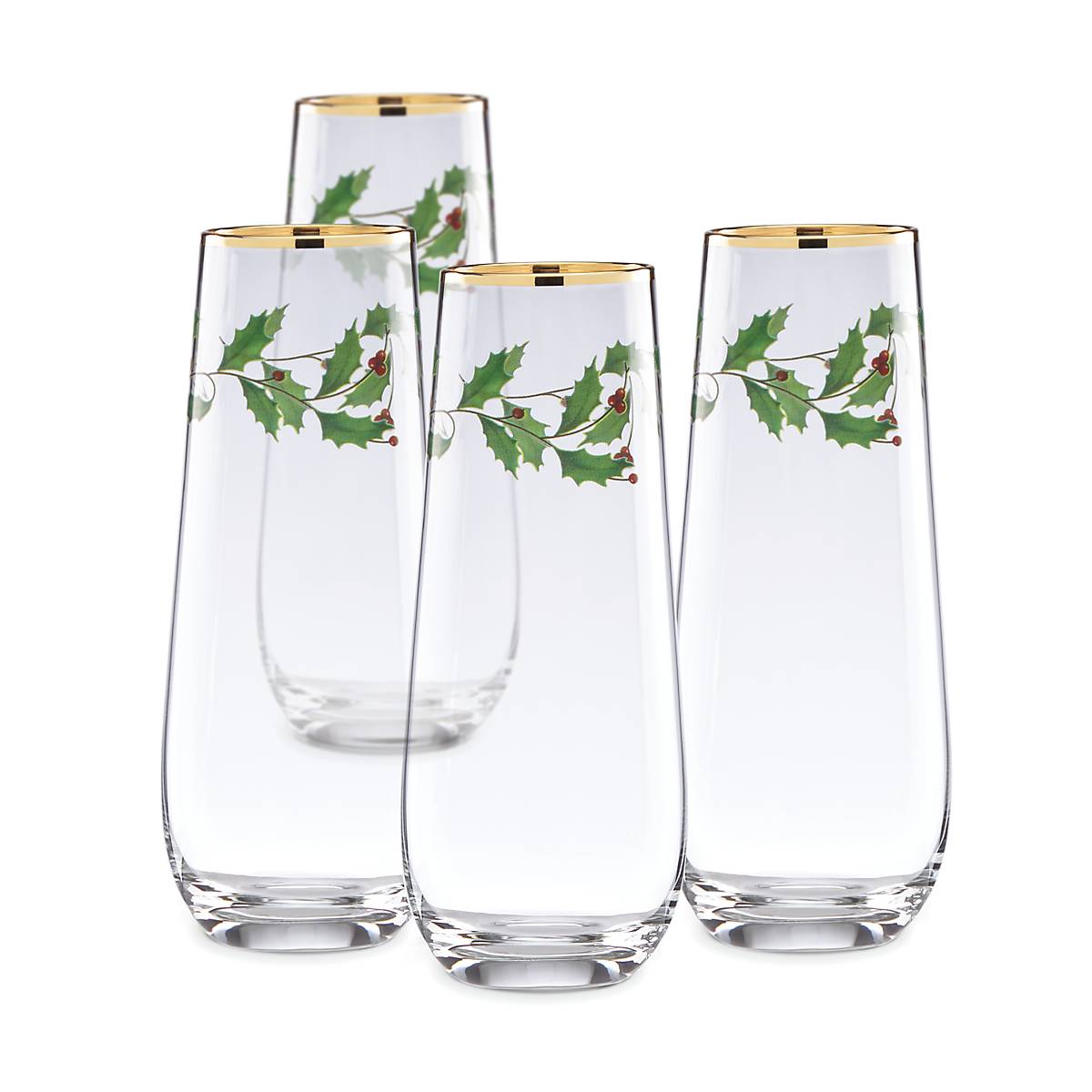 Holiday Stemless Flute Glasses, Set of 4