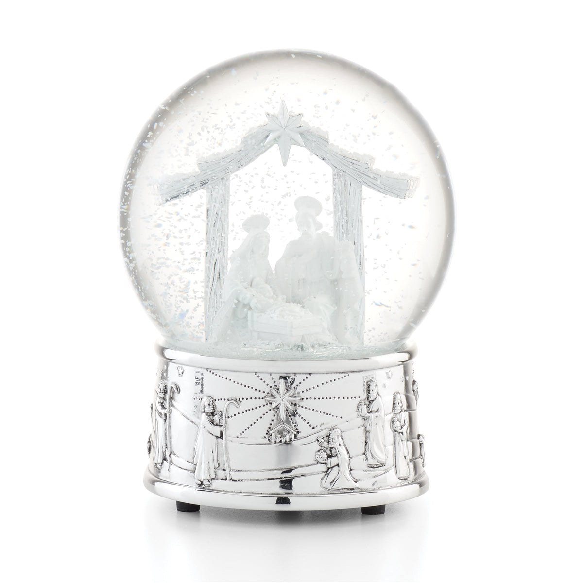 Nativity Silverplate Musical Snow Globe
