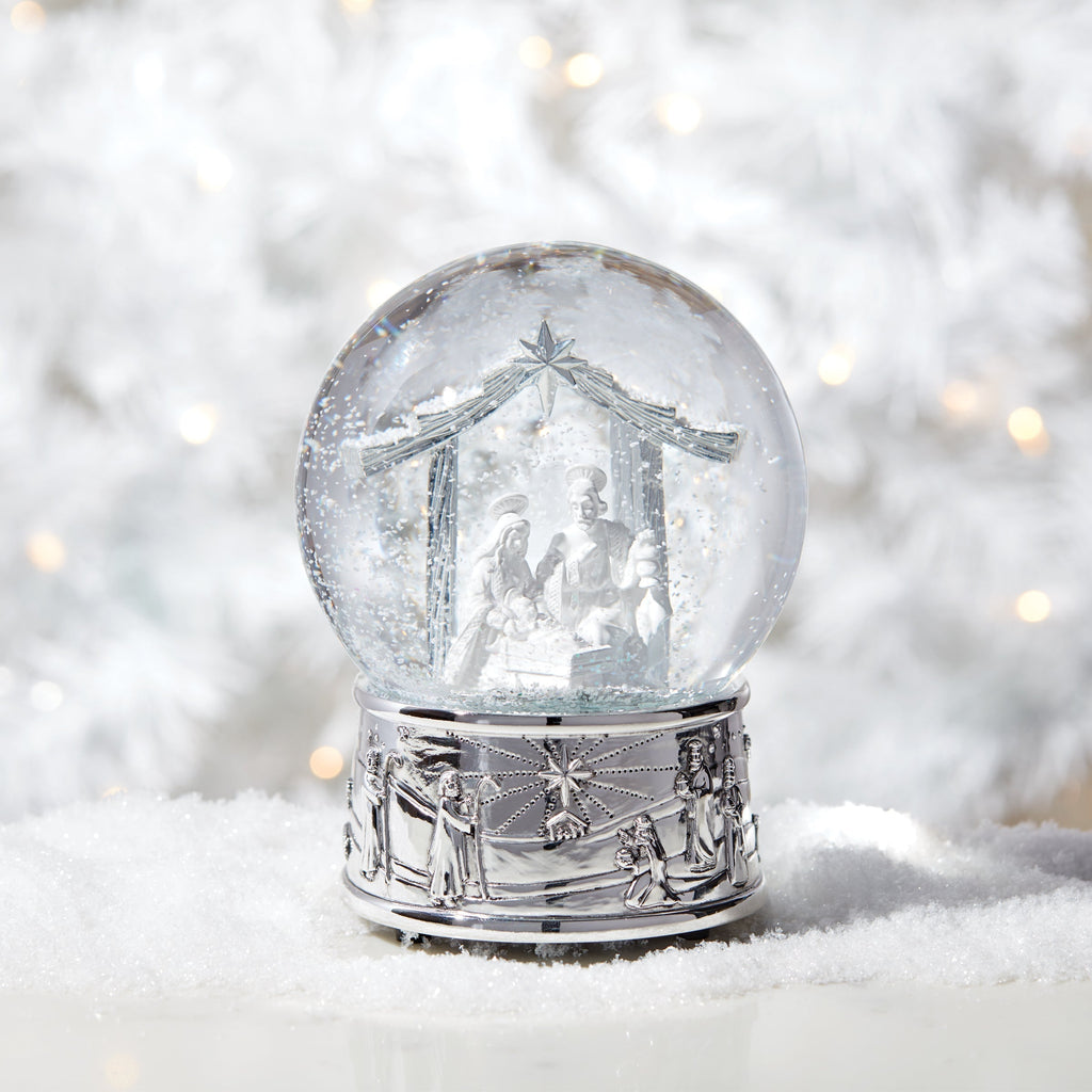 Nativity Silverplate Musical Snow Globe
