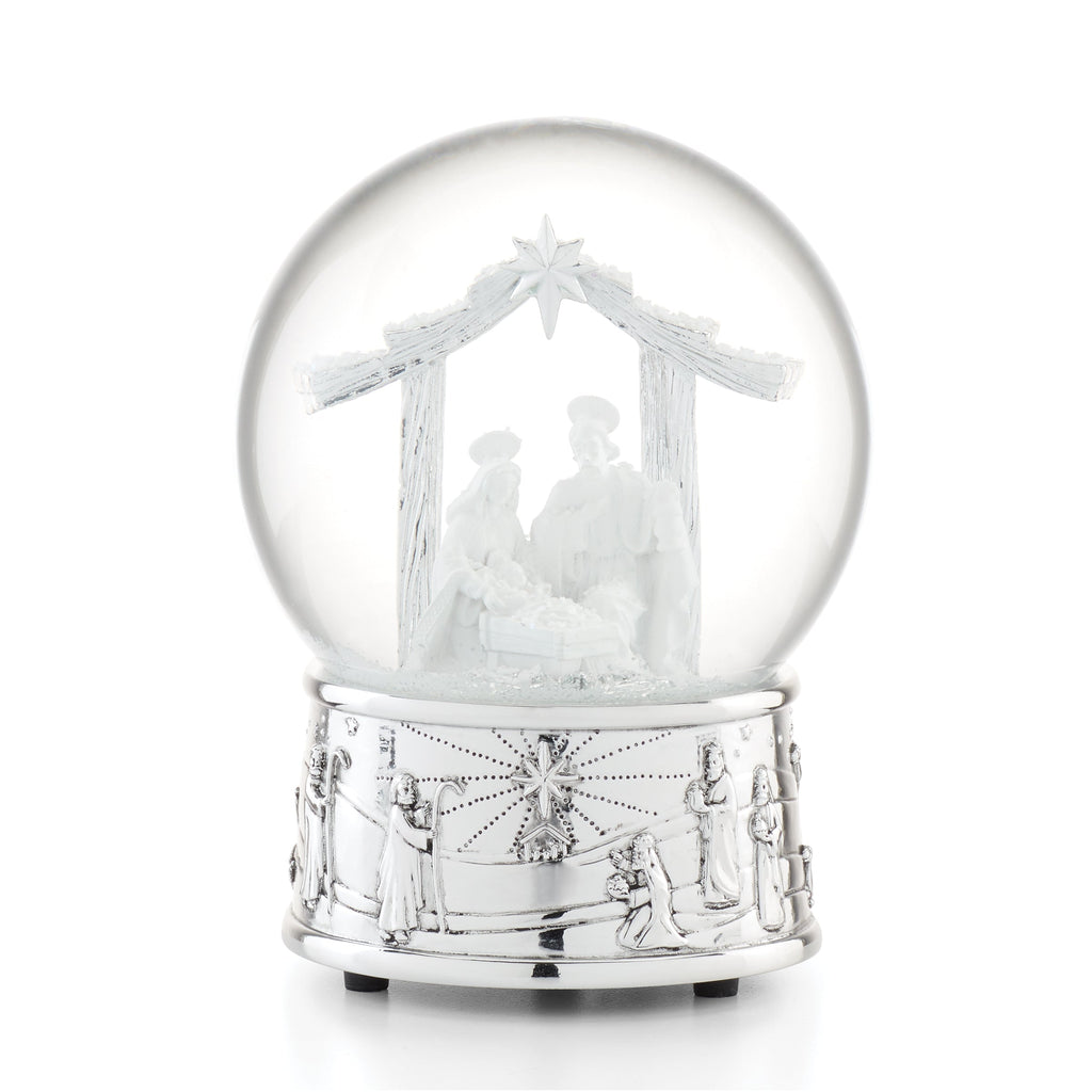Nativity Silverplate Musical Snow Globe