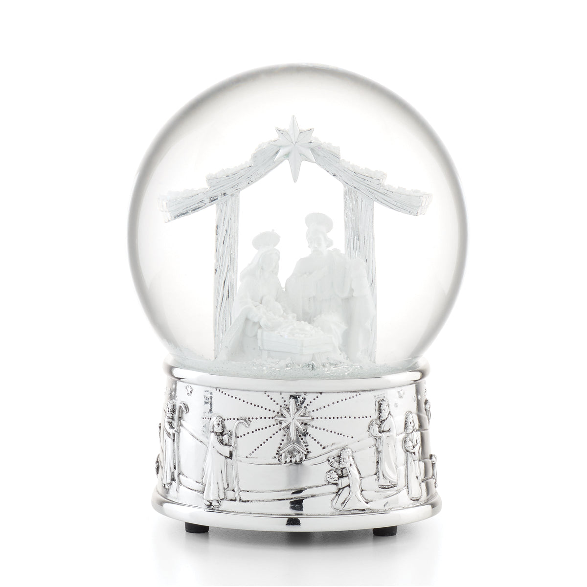 Nativity Silverplate Musical Snow Globe