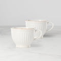 French Perle Groove White Latte Mugs, Set of 2