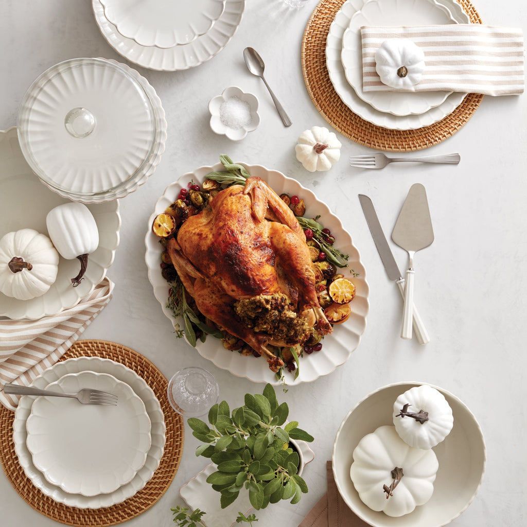 French Perle Scallop White Serving Bowl