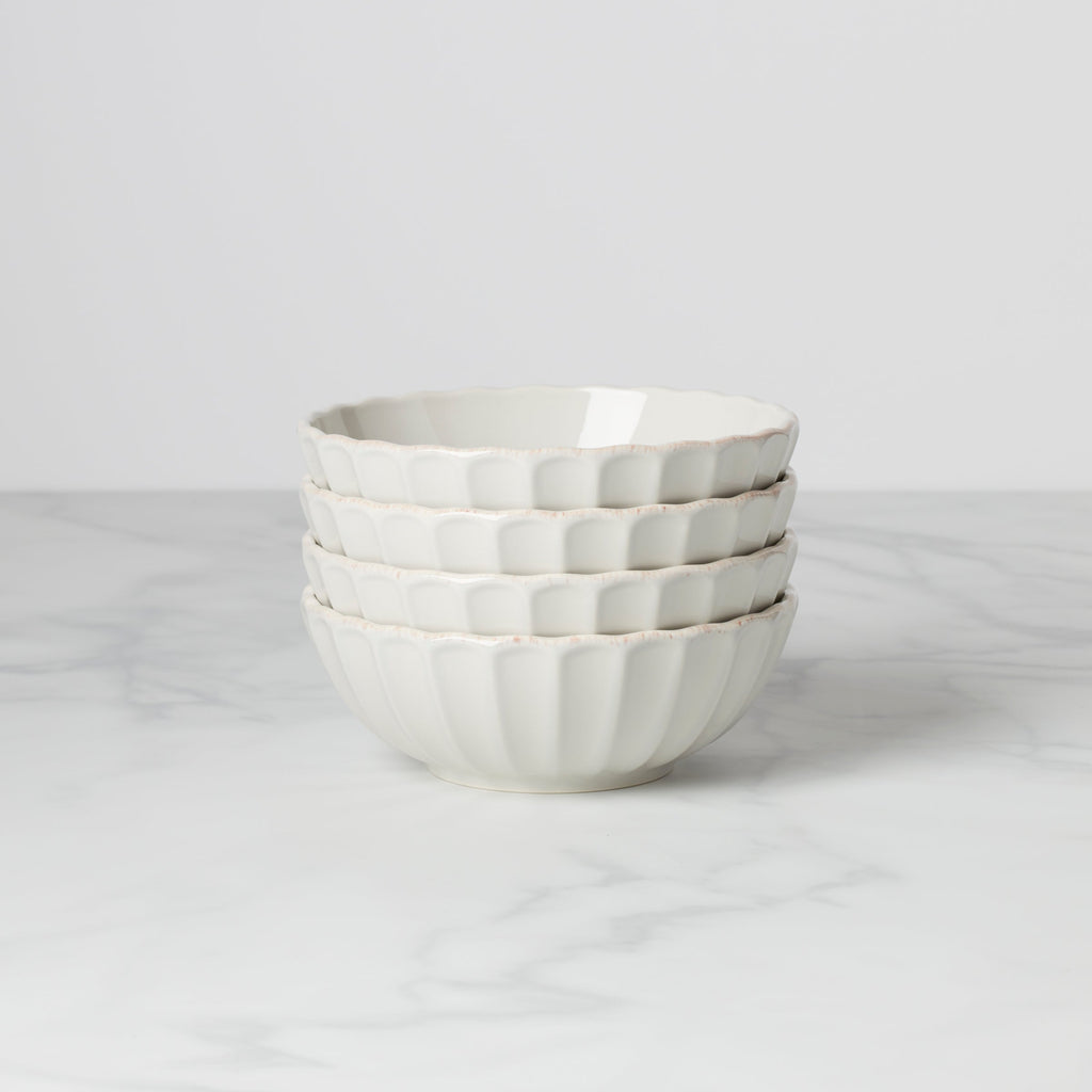 French Perle Scallop White All-Purpose Bowls, Set of 4