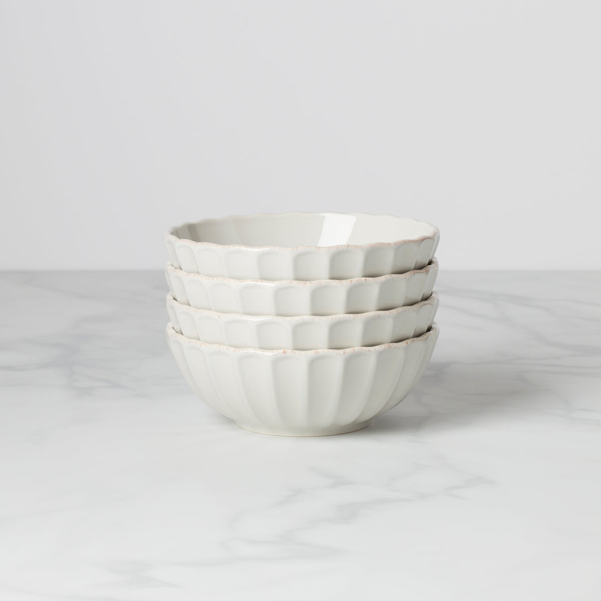 French Perle Scallop White All-Purpose Bowls, Set of 4
