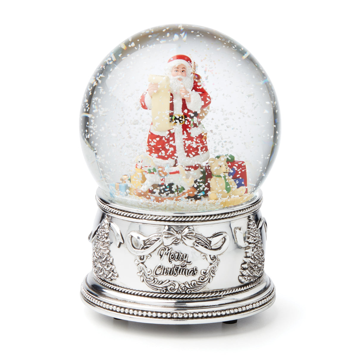Winter Traditions Santa Silverplate Musical Snow Globe