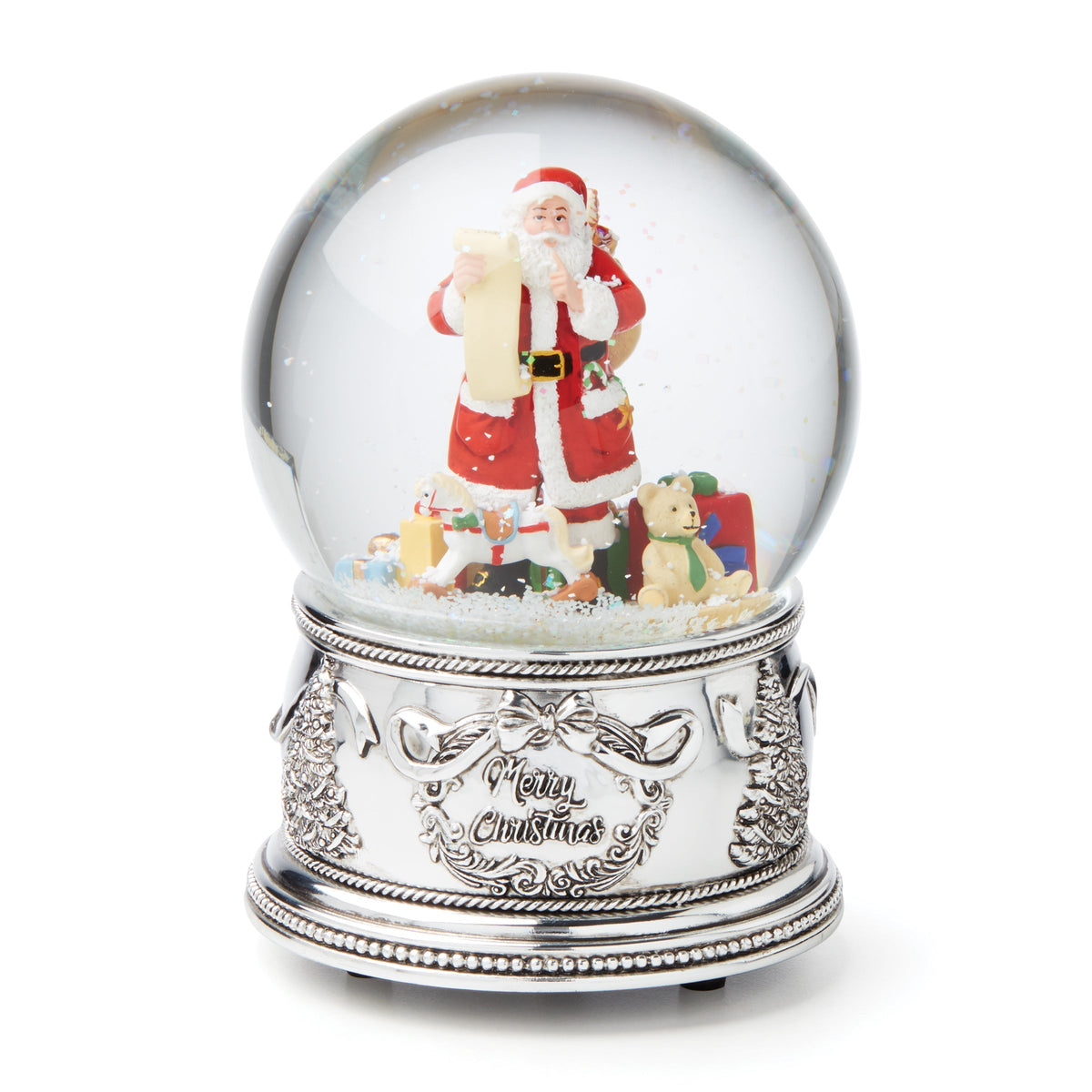 Winter Traditions Santa Silverplate Musical Snow Globe