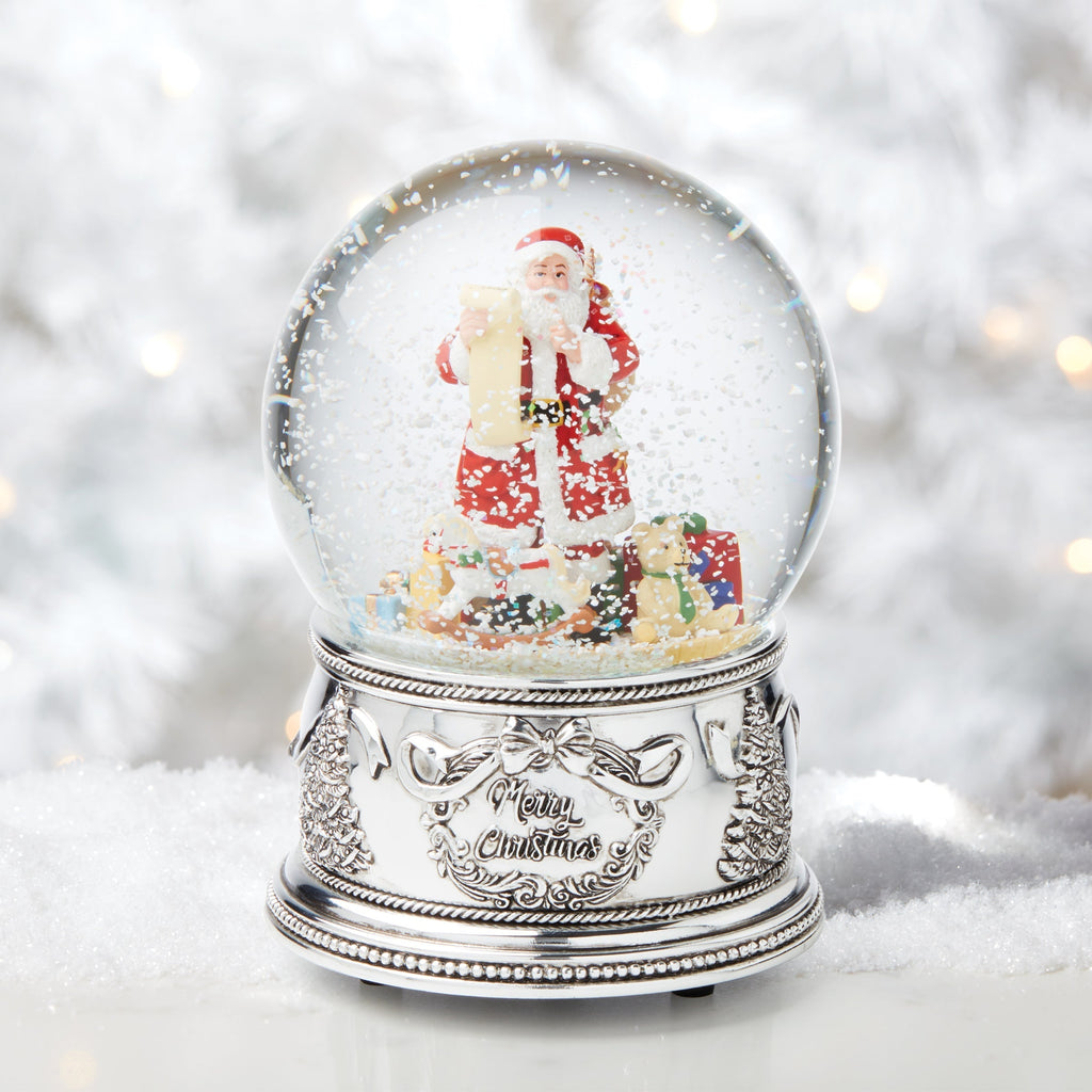Winter Traditions Santa Silverplate Musical Snow Globe