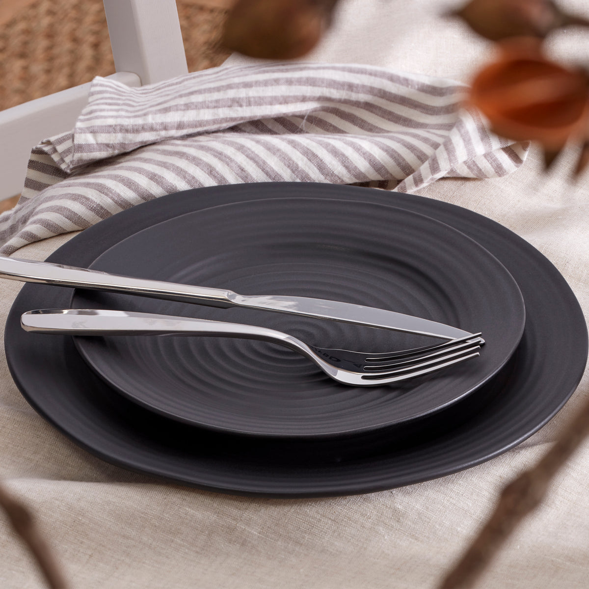 Ridge Black 12-Piece Dinnerware Set