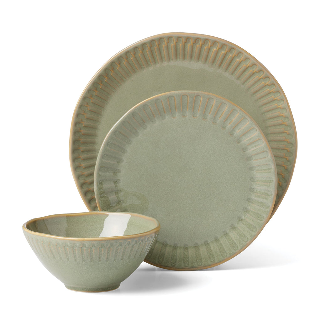 Artisanal Stripe Green 12-Piece Dinnerware Set