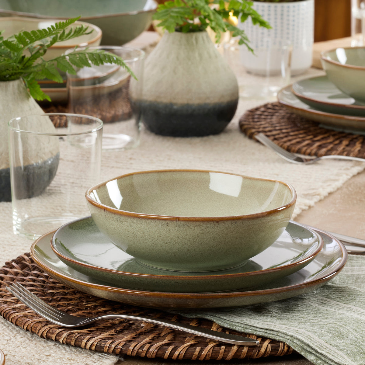 Organic Shades Sage Green 12-Piece Dinnerware Set