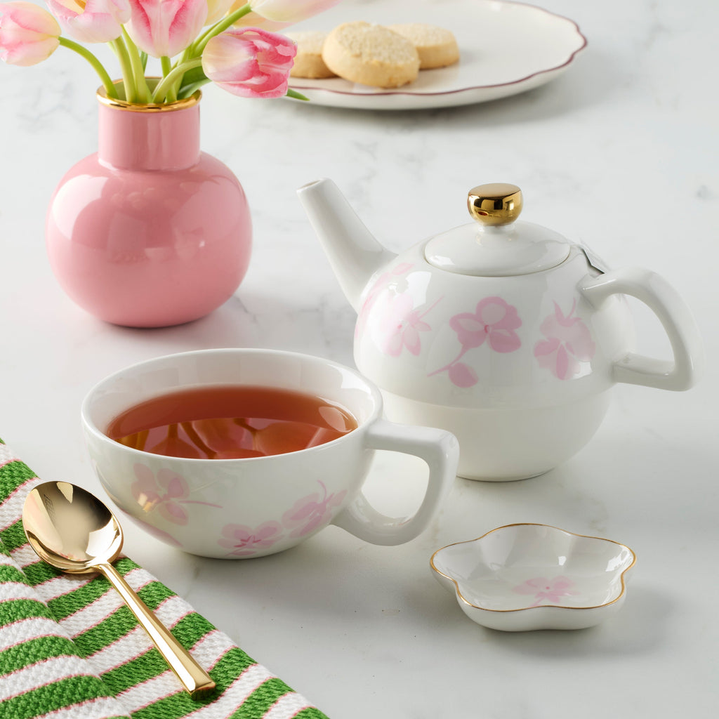 Spring Pansies Tea For One with Tea Bag Holder