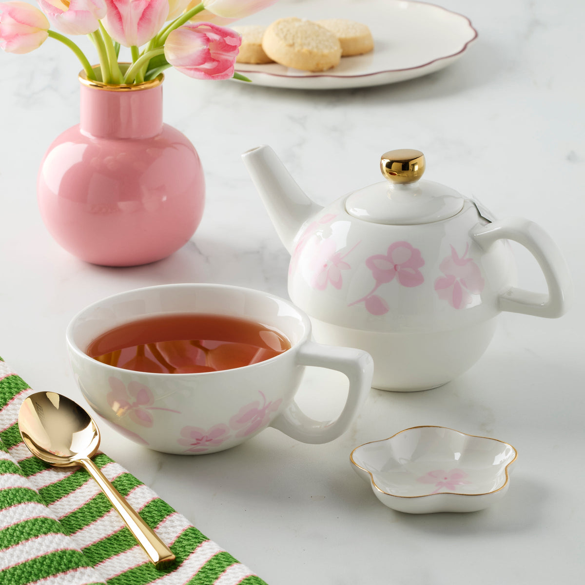 Spring Pansies Tea For One with Tea Bag Holder