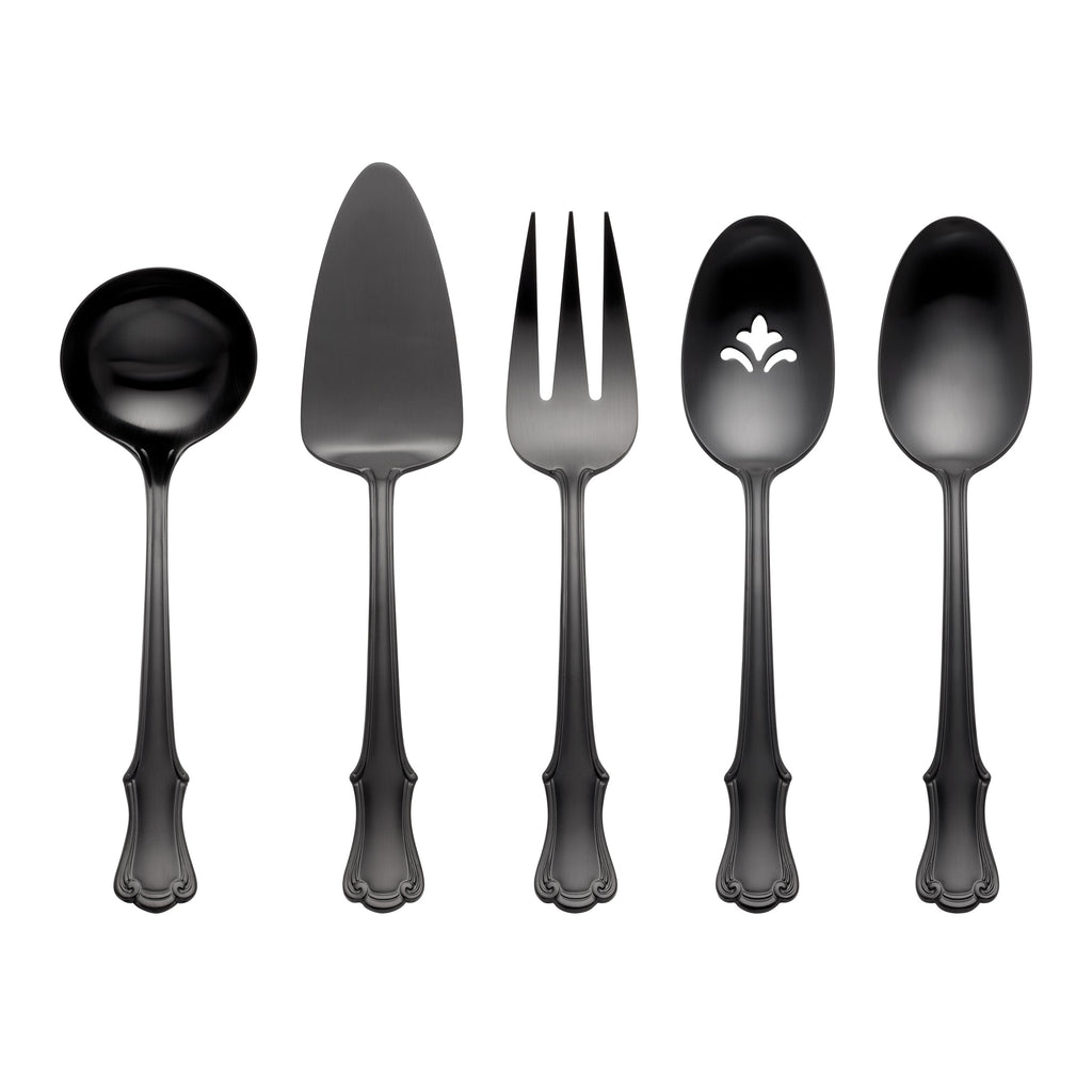 James Street Black Satin 5-Piece Hostess Set
