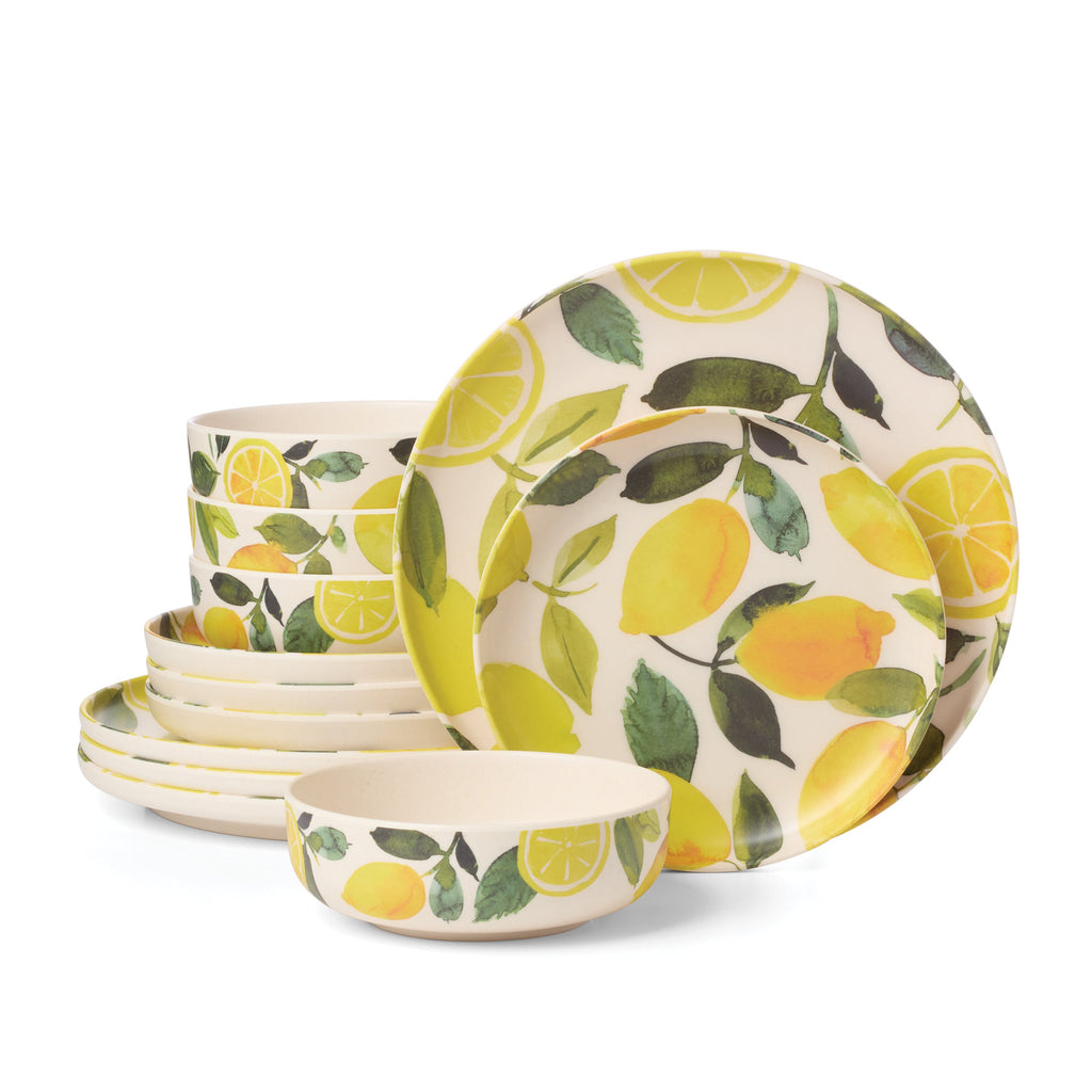 24 Seven Melamine Lemon 12-Piece Dinnerware Set