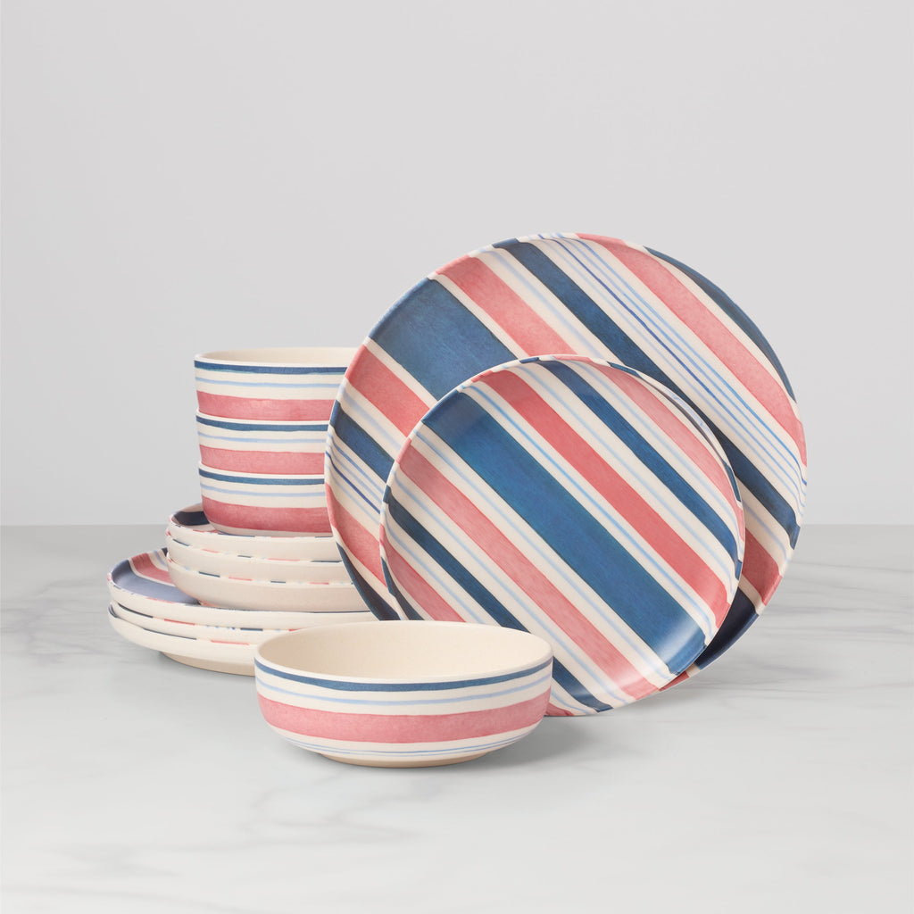 24 Seven Melamine Stripe 12-Piece Dinnerware Set