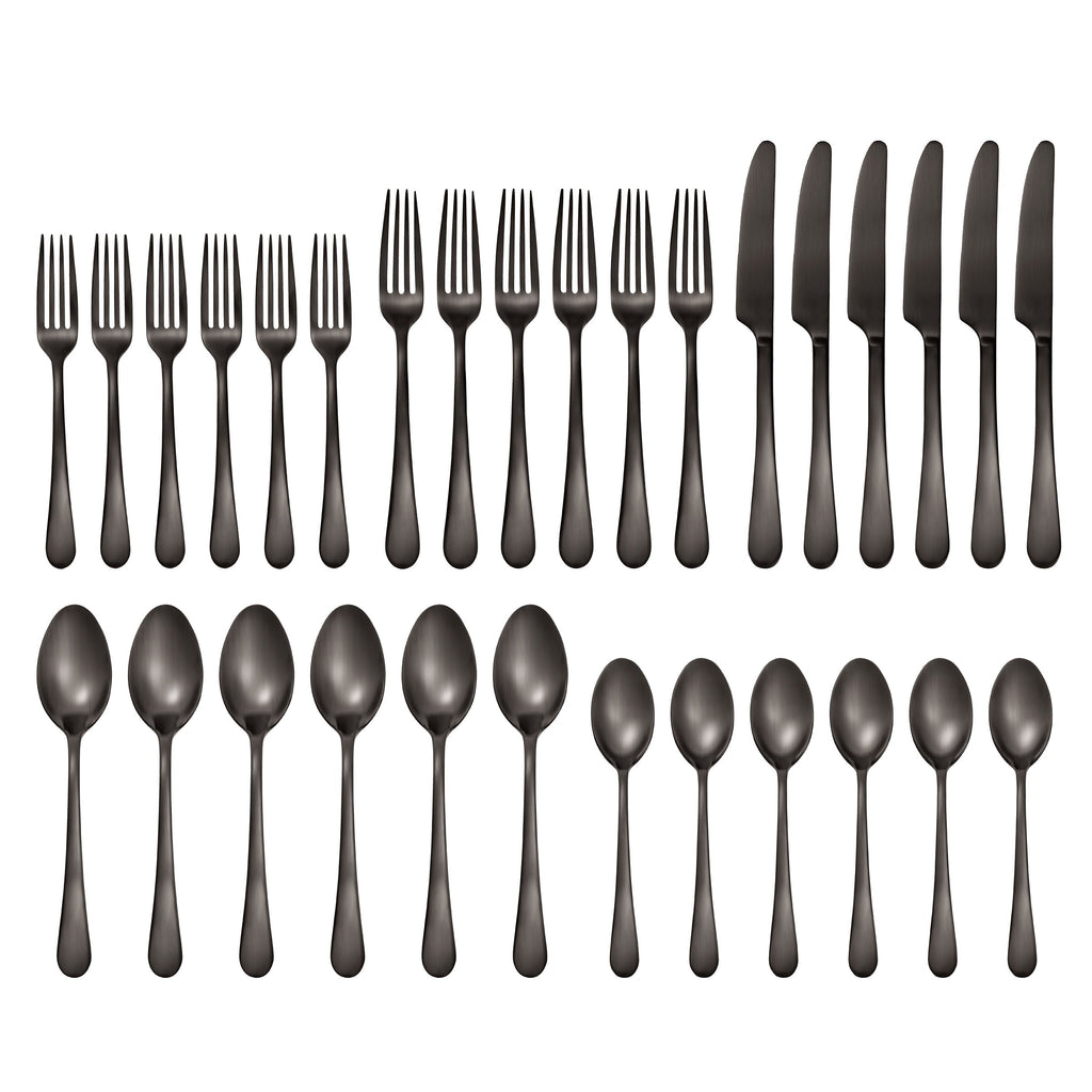 Mirabella Gunmetal Satin 30-Piece Flatware Set