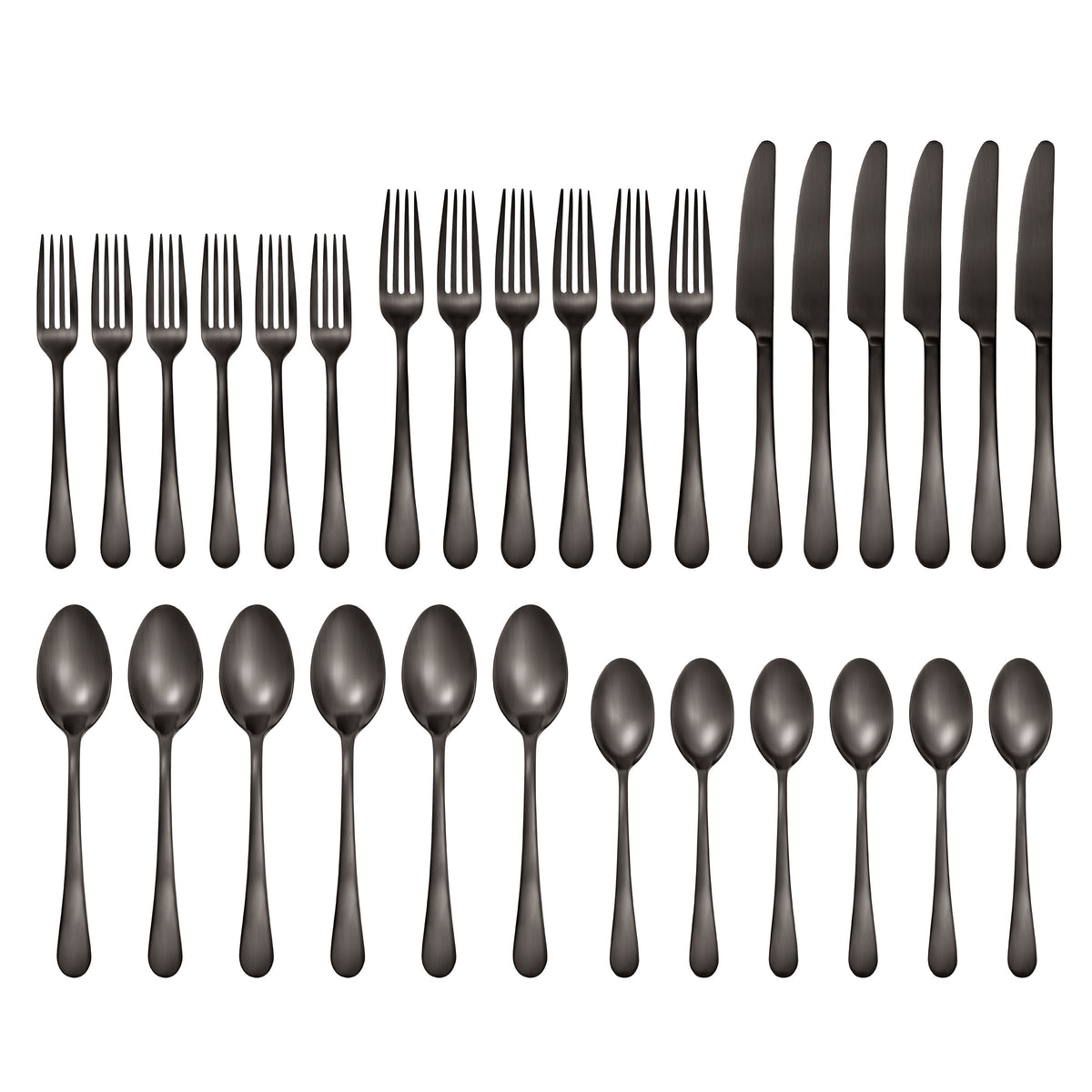 Mirabella Gunmetal Satin 30-Piece Flatware Set