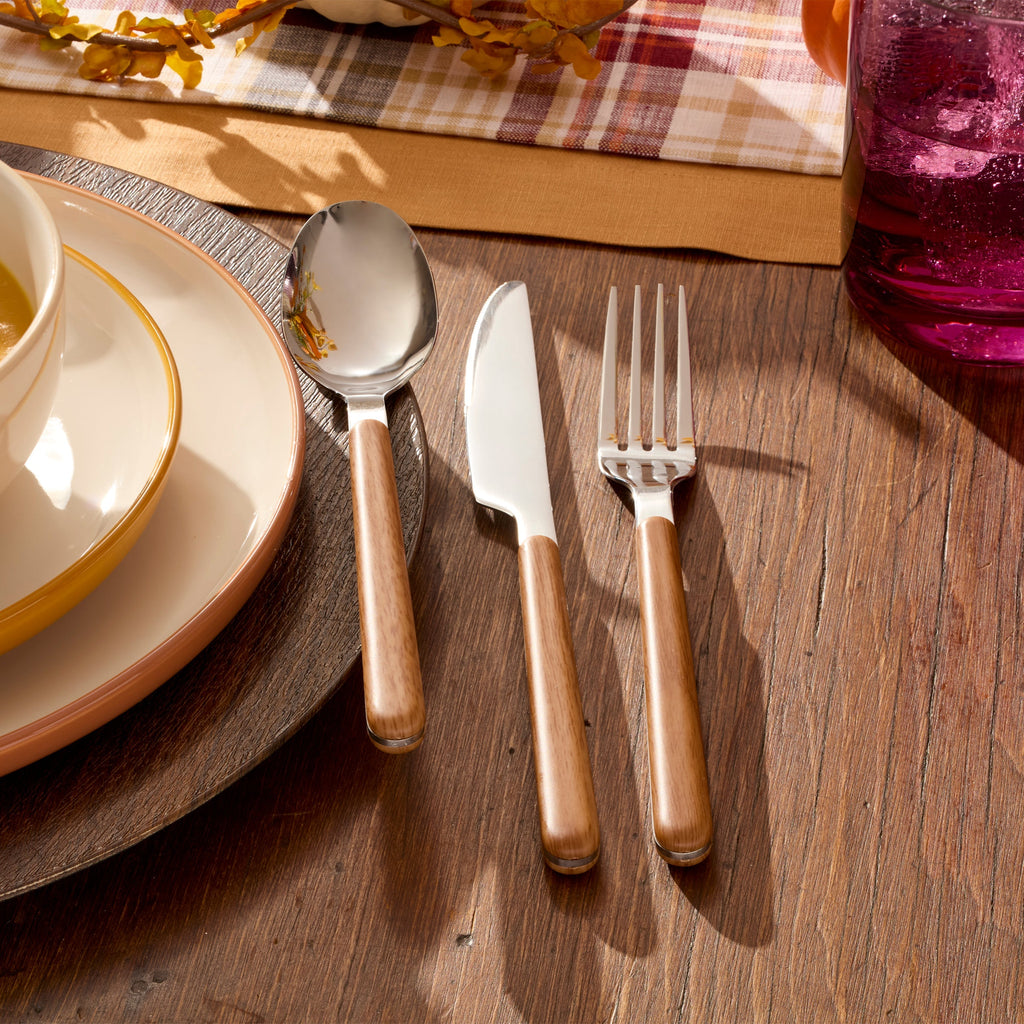 24 Seven Mirror Faux Wood Handle 12-Piece Flatware Set