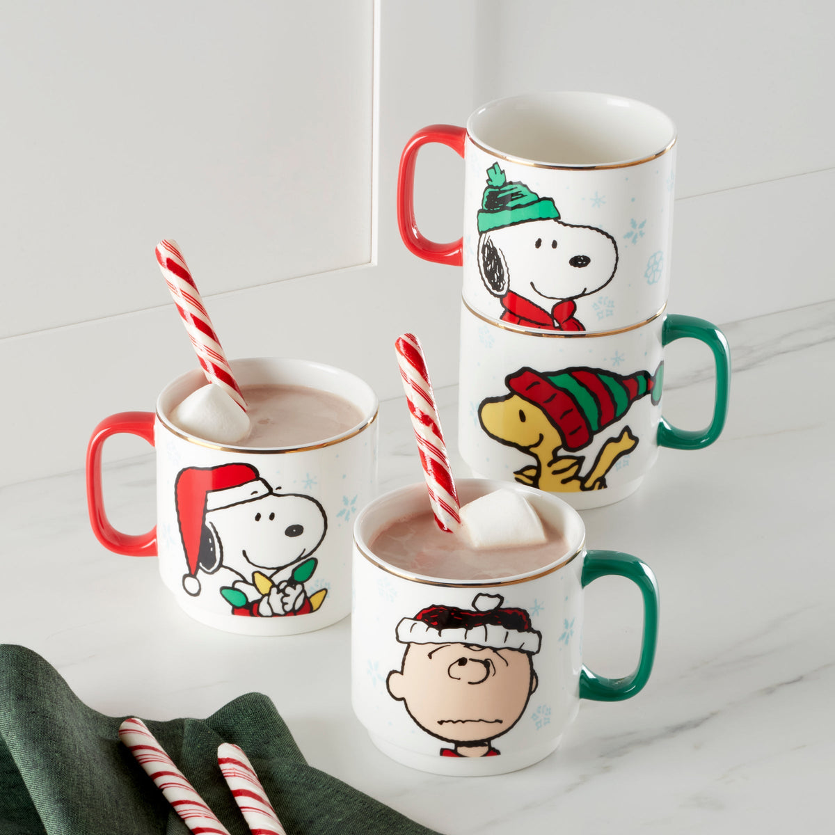 Snoopy Christmas Stacking Mugs, Set of 4