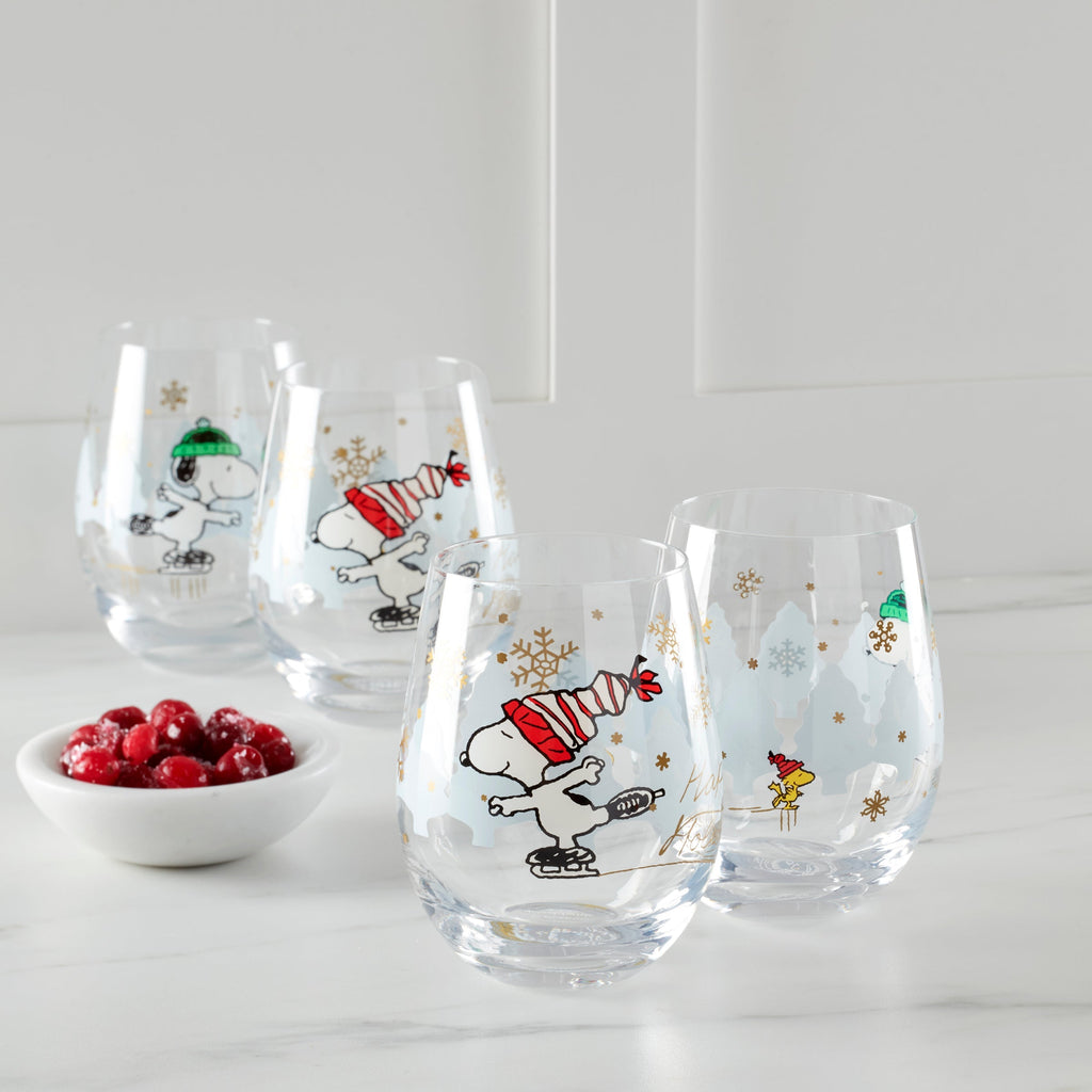 Snoopy Skating Christmas Tumblers, Set of 4