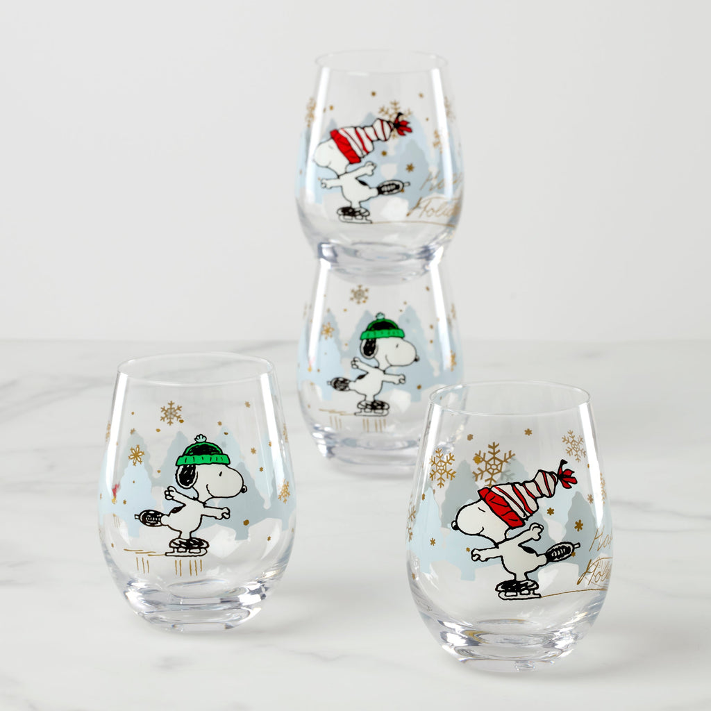 Snoopy Skating Christmas Tumblers, Set of 4