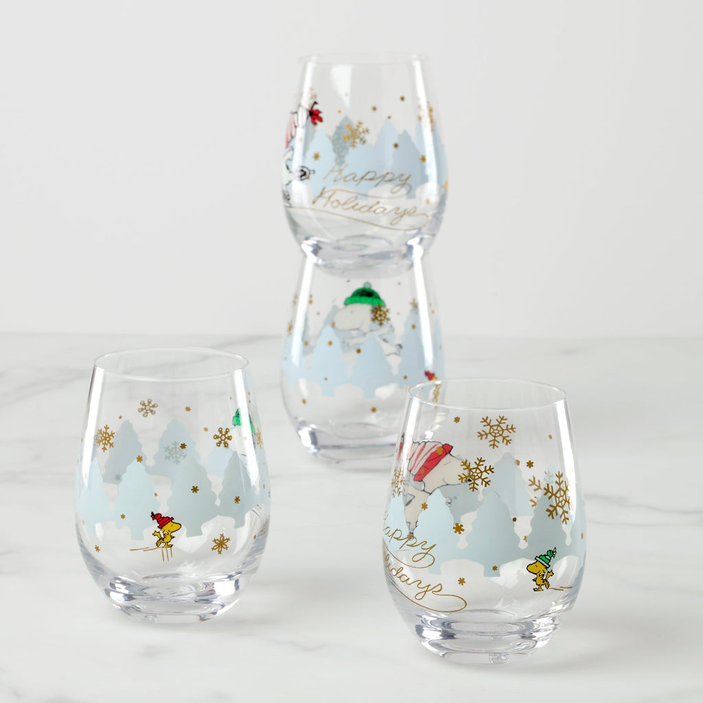 Snoopy Skating Christmas Tumblers, Set of 4