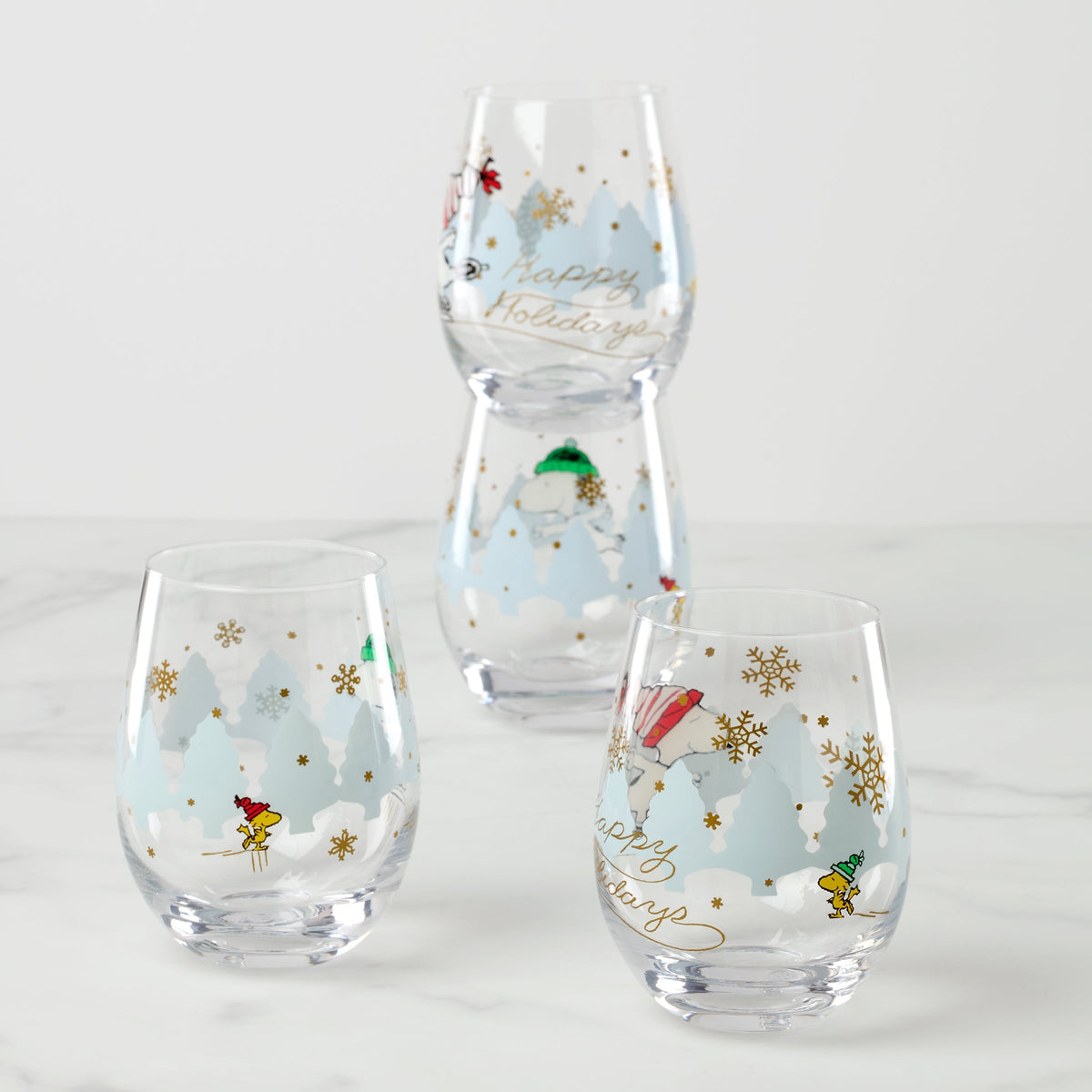 Snoopy Skating Christmas Tumblers, Set of 4