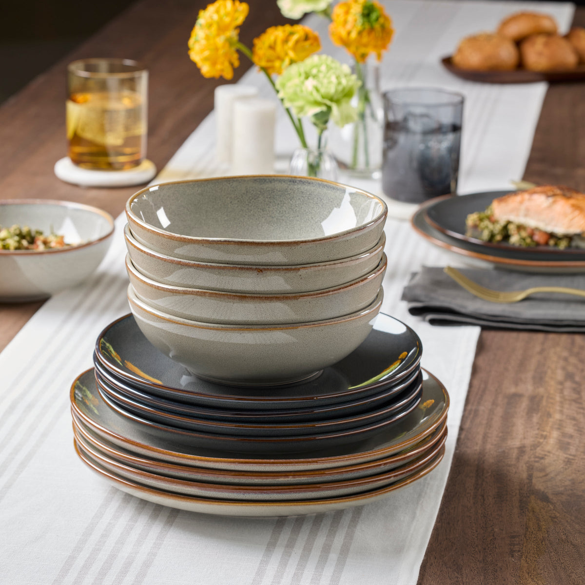 Organic Shades Gray 12 Piece Dinnerware Set