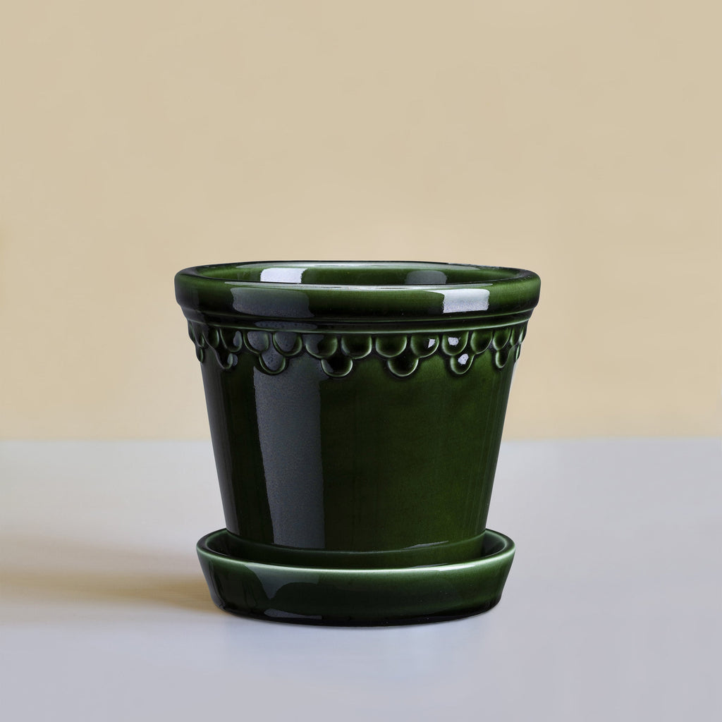Kobenhavner Glazed Emerald Green 16cm Pot with Saucer