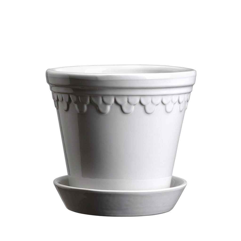 Kobenhavner Glazed Mineral White 16cm Pot with Saucer