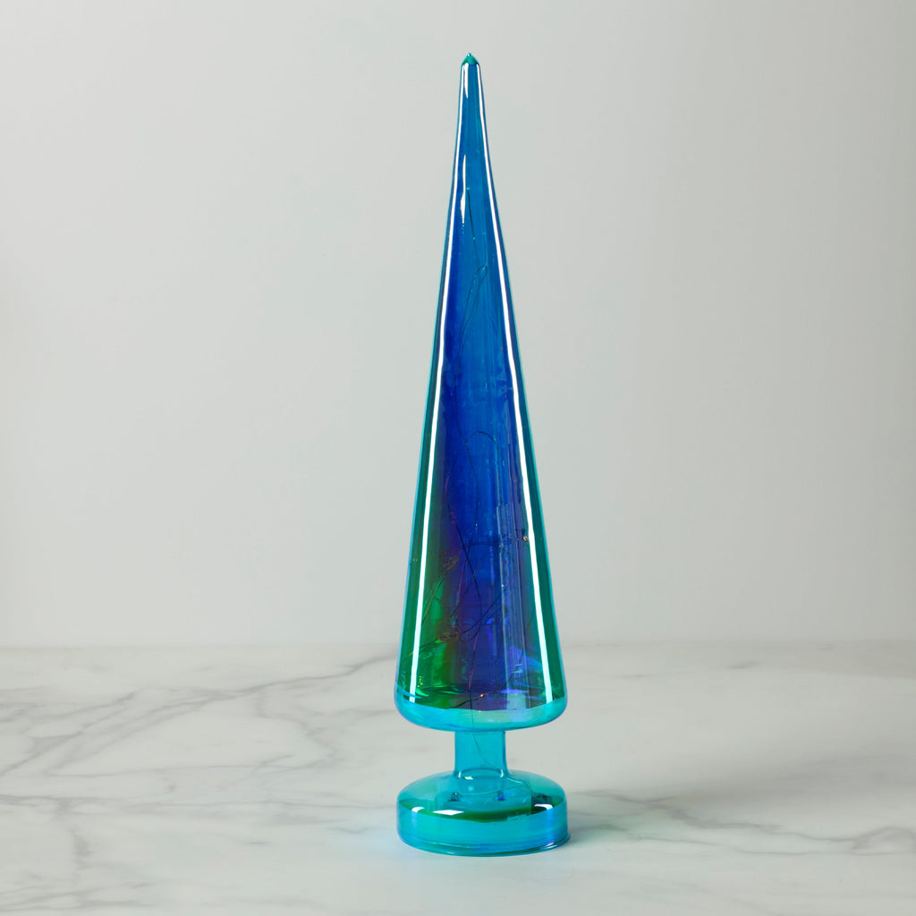 Led Lit Teal Glass Holiday Tree