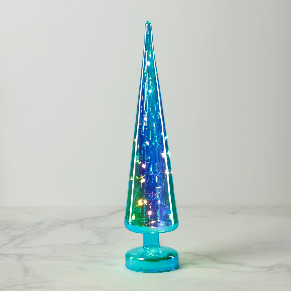 Led Lit Teal Glass Holiday Tree