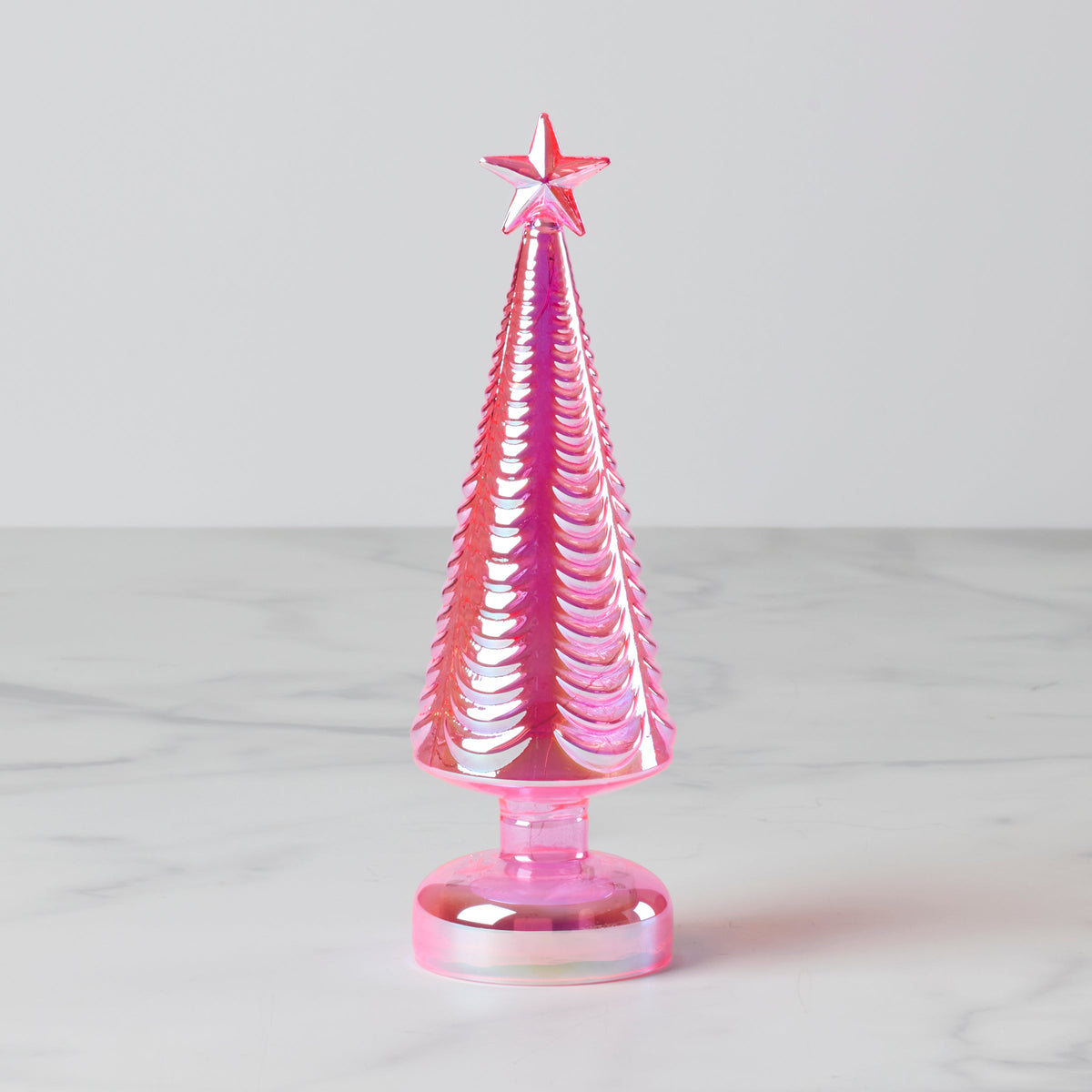 Led Lit Pink Glass Star-Topped Holiday Tree