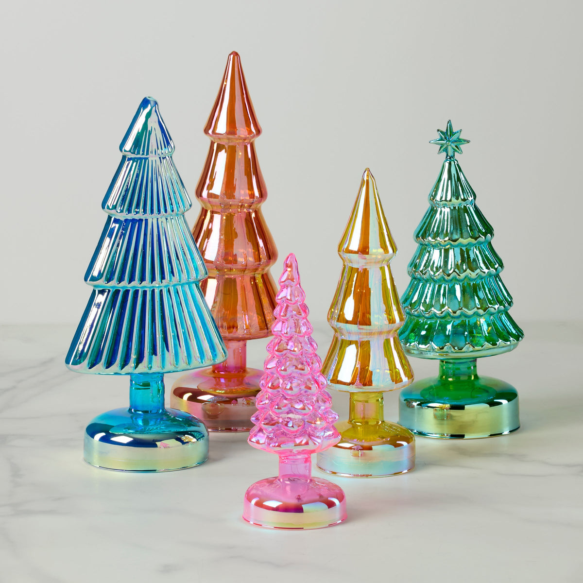 Small Multicolor Led Lit Holiday Trees 5-Piece Set