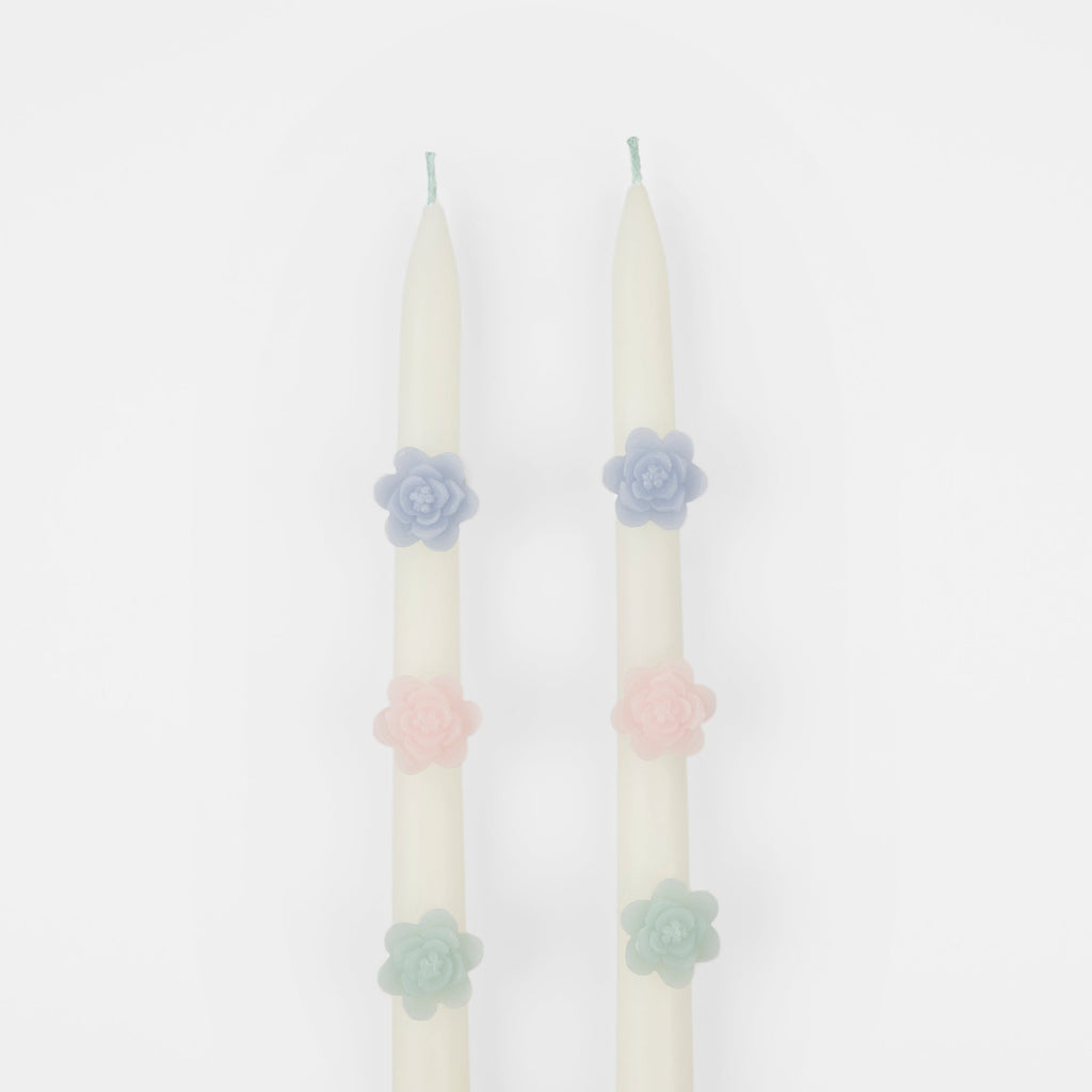 Pastel Flowers Taper Candles, Set of 2